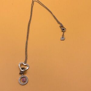 Swarovski Silver Heart Necklace with Pink Crystal Drop